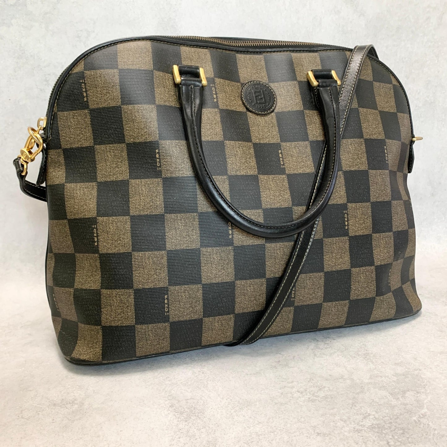 FENDI Pecan Bag Shoulder Handbag FF Tote Purse Leather Brown Black Used  Auth