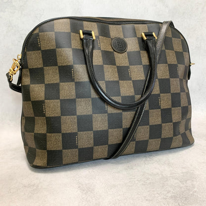 FENDI Pecan Bag Shoulder Handbag FF Tote Purse Leather Brown Black Used  Auth