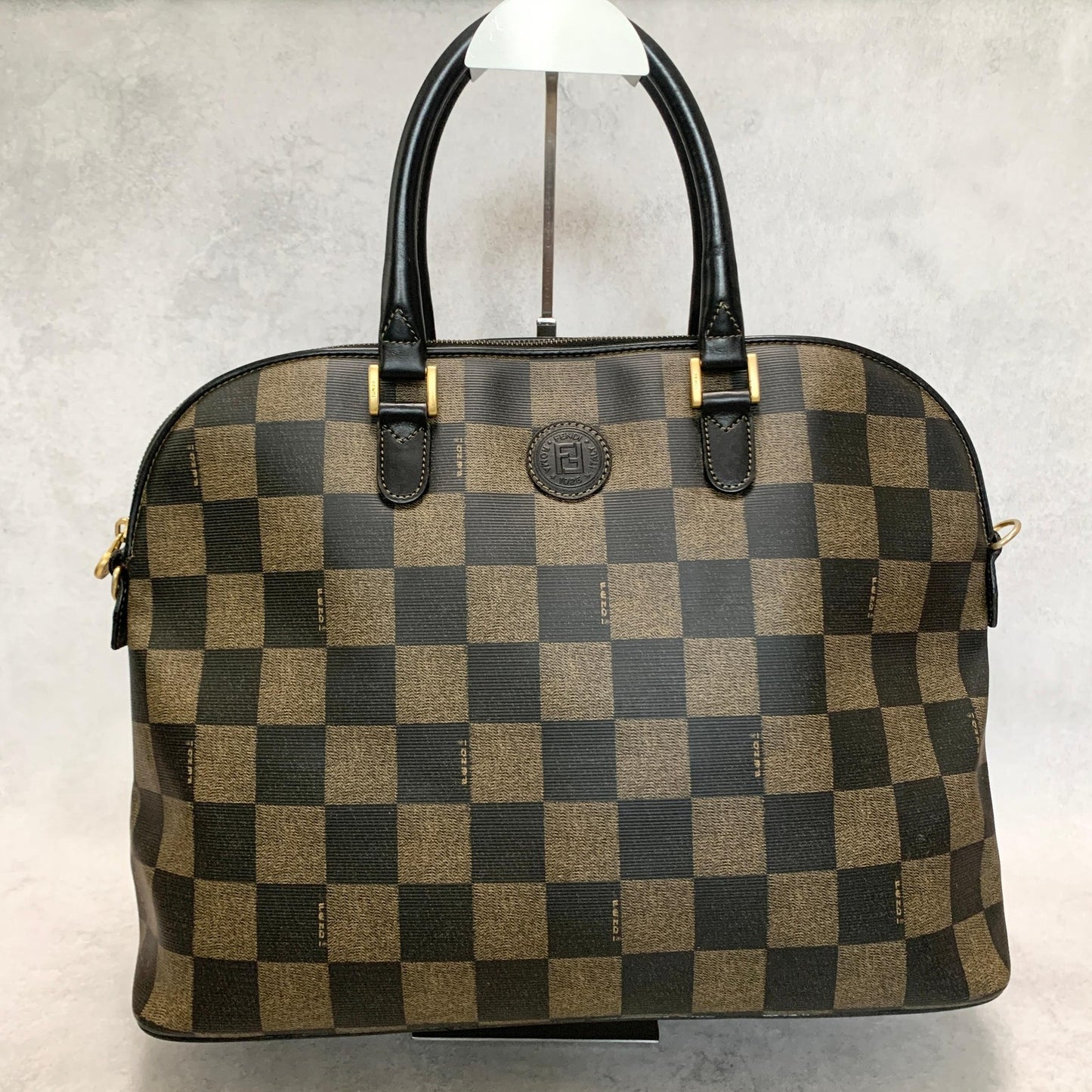 FENDI Pecan Bag Shoulder Handbag FF Tote Purse Leather Brown Black Used  Auth