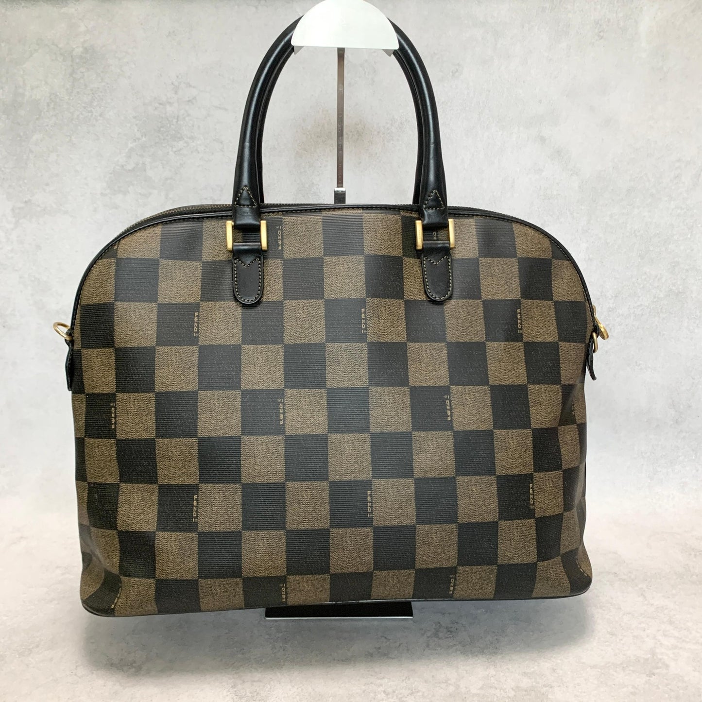 FENDI Pecan Bag Shoulder Handbag FF Tote Purse Leather Brown Black Used  Auth