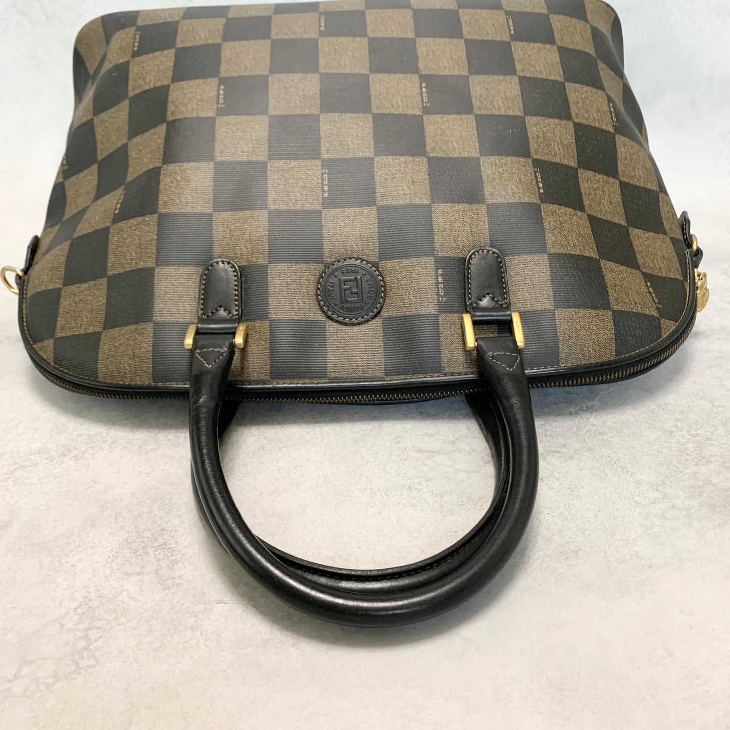 FENDI Pecan Bag Shoulder Handbag FF Tote Purse Leather Brown Black Used  Auth