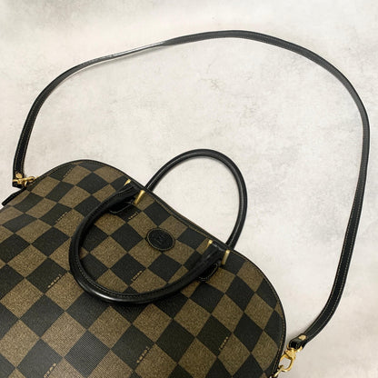 FENDI Pecan Bag Shoulder Handbag FF Tote Purse Leather Brown Black Used  Auth