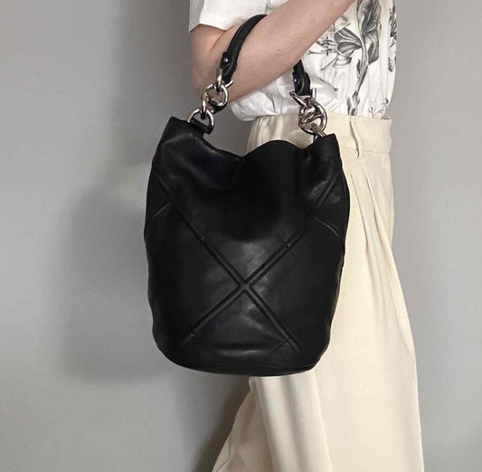 Salvatore Ferragamo Bag Logo Hand Tote Purse Leather Black Silver Authentic