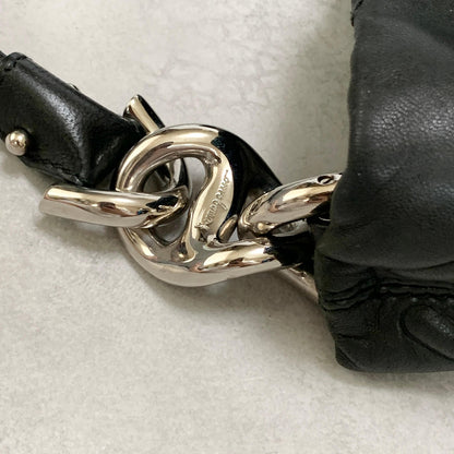Salvatore Ferragamo Bag Logo Hand Tote Purse Leather Black Silver Authentic