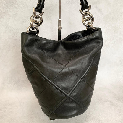 Salvatore Ferragamo Bag Logo Hand Tote Purse Leather Black Silver Authentic