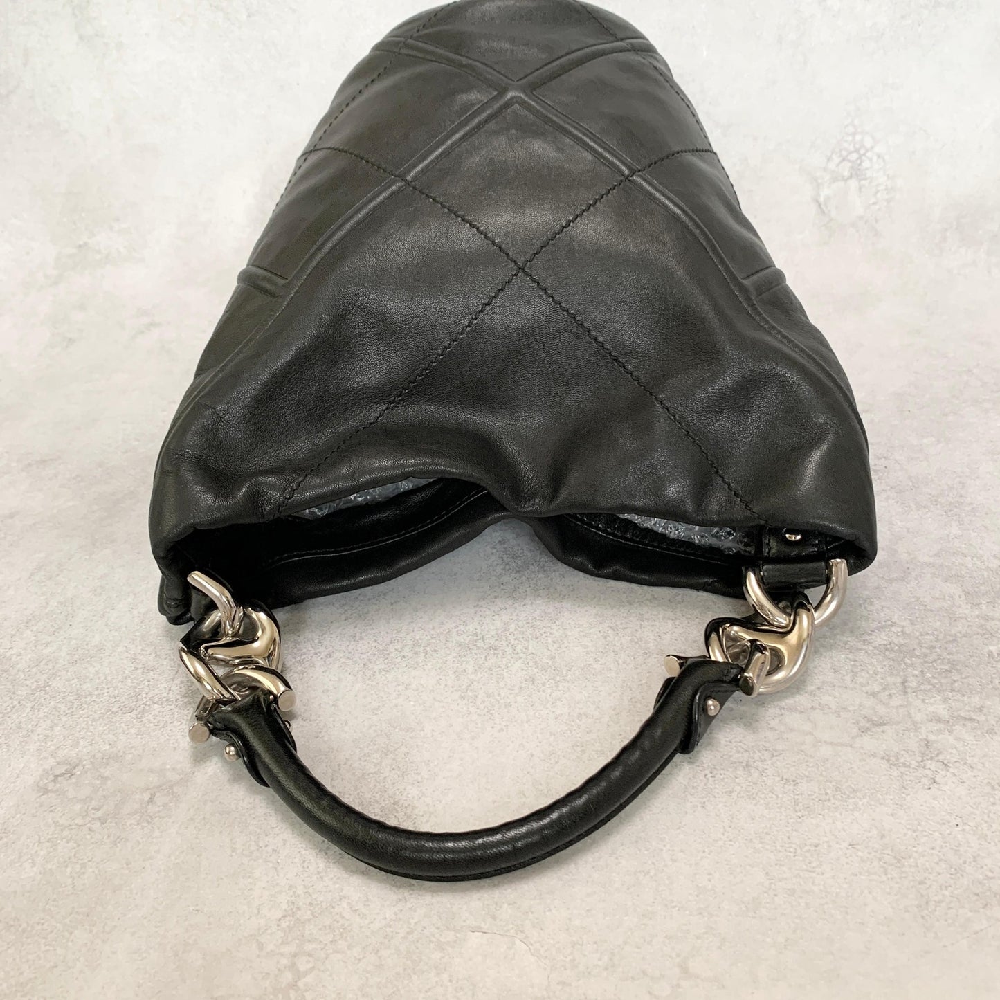 Salvatore Ferragamo Bag Logo Hand Tote Purse Leather Black Silver Authentic