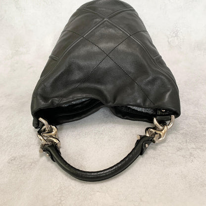 Salvatore Ferragamo Bag Logo Hand Tote Purse Leather Black Silver Authentic