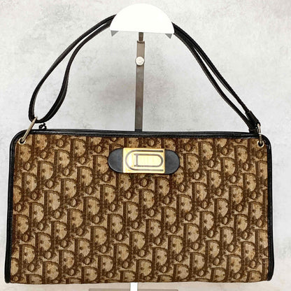 Christian Dior Bag Trotter Hand Shoulder Purse Brown Gold Limited model Auth