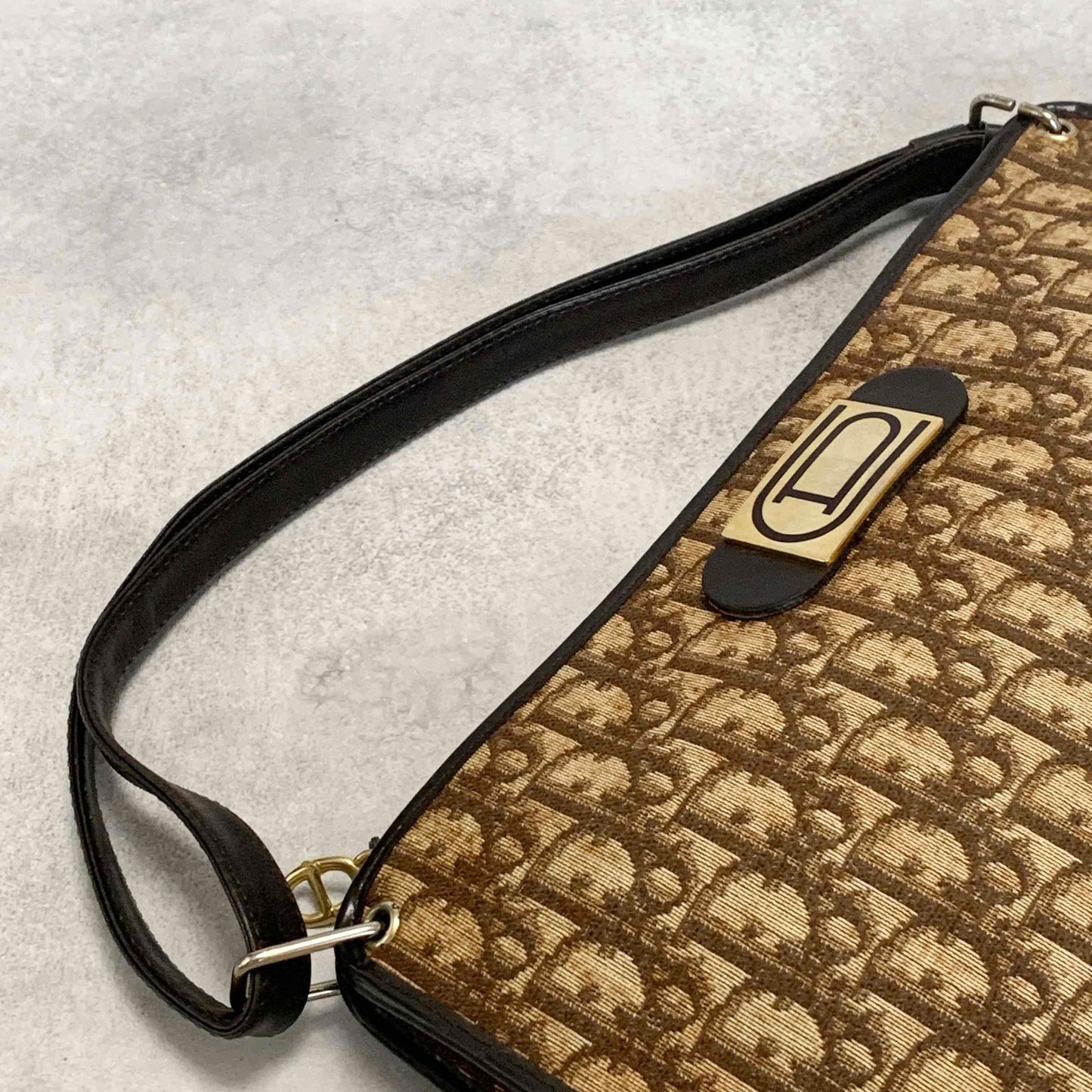 Christian Dior Bag Trotter Hand Shoulder Purse Brown Gold Limited model Auth