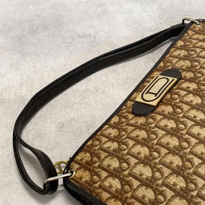 Christian Dior Bag Trotter Hand Shoulder Purse Brown Gold Limited model Auth