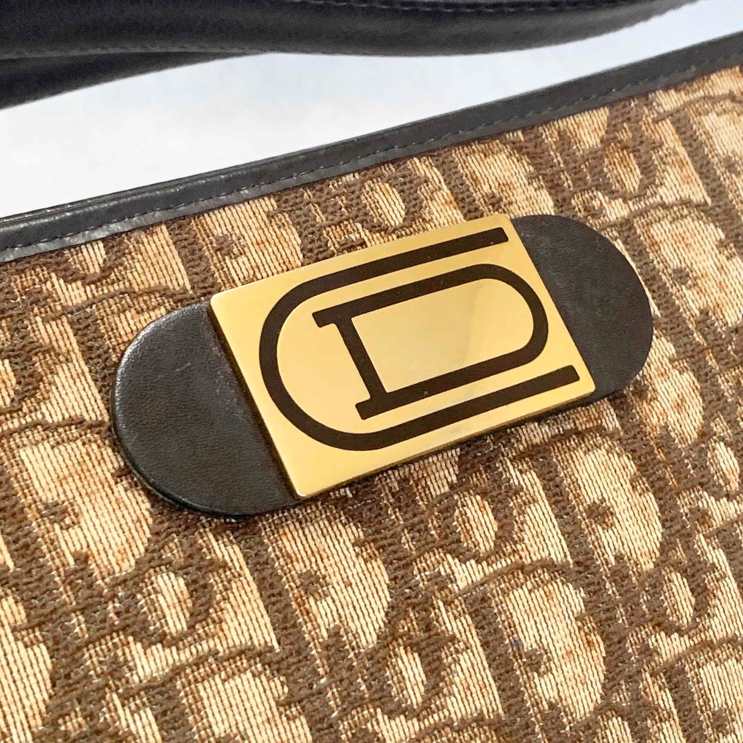 Christian Dior Bag Trotter Hand Shoulder Purse Brown Gold Limited model Auth