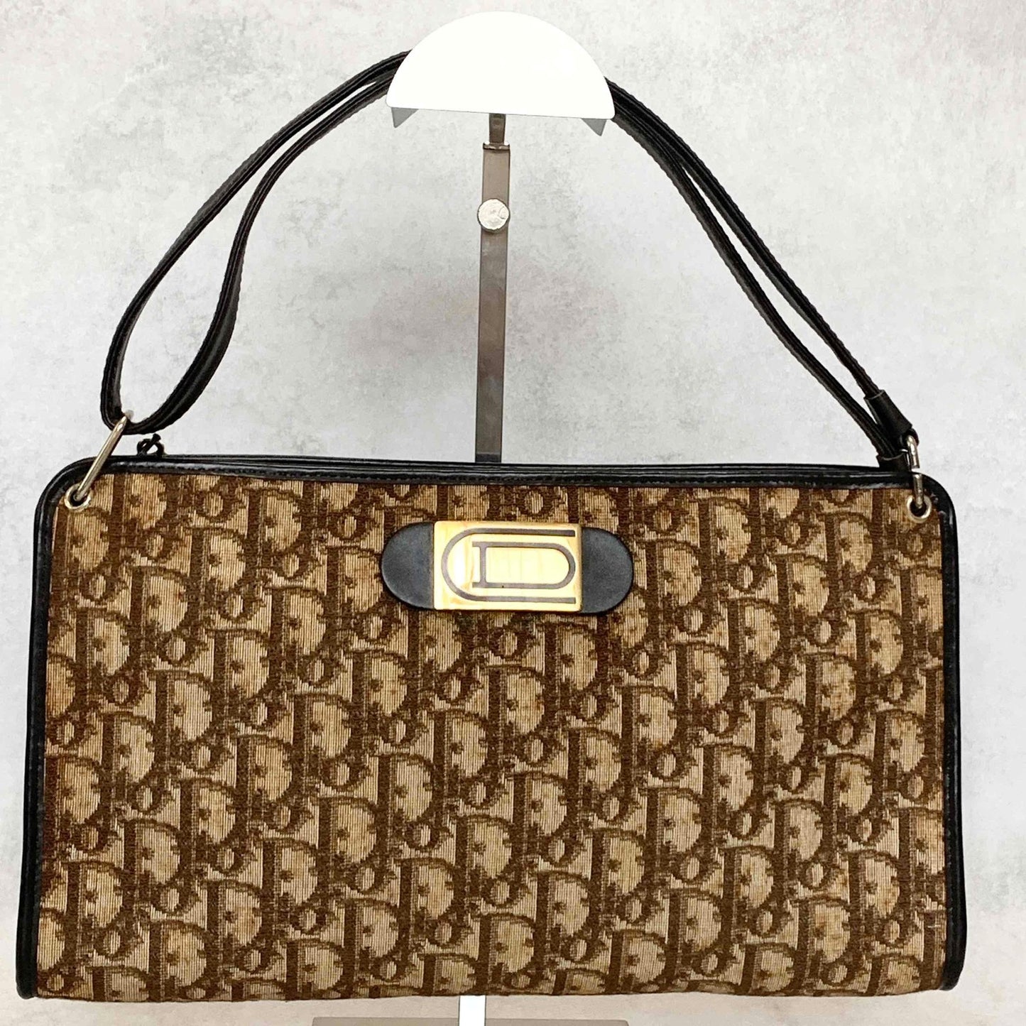 Christian Dior Bag Trotter Hand Shoulder Purse Brown Gold Limited model Auth