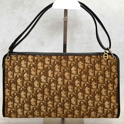 Christian Dior Bag Trotter Hand Shoulder Purse Brown Gold Limited model Auth