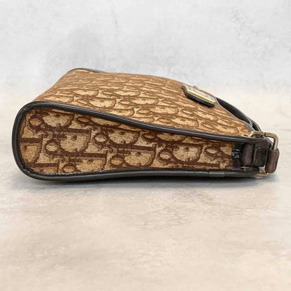 Christian Dior Bag Trotter Hand Shoulder Purse Brown Gold Limited model Auth
