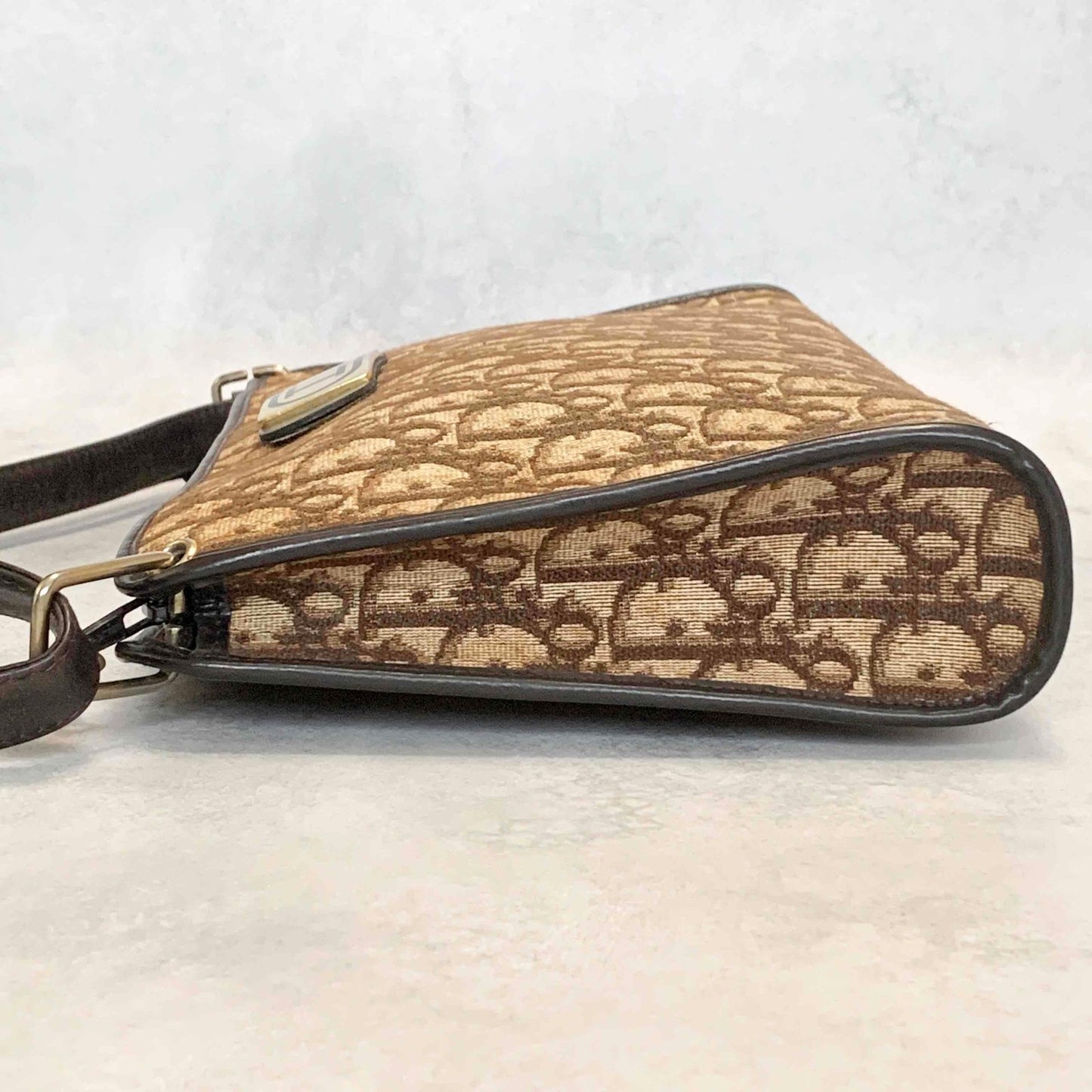 Christian Dior Bag Trotter Hand Shoulder Purse Brown Gold Limited model Auth