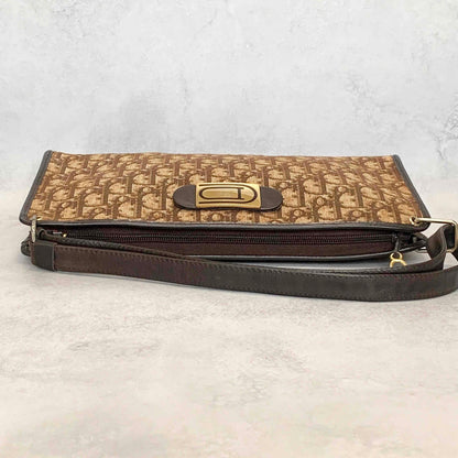 Christian Dior Bag Trotter Hand Shoulder Purse Brown Gold Limited model Auth