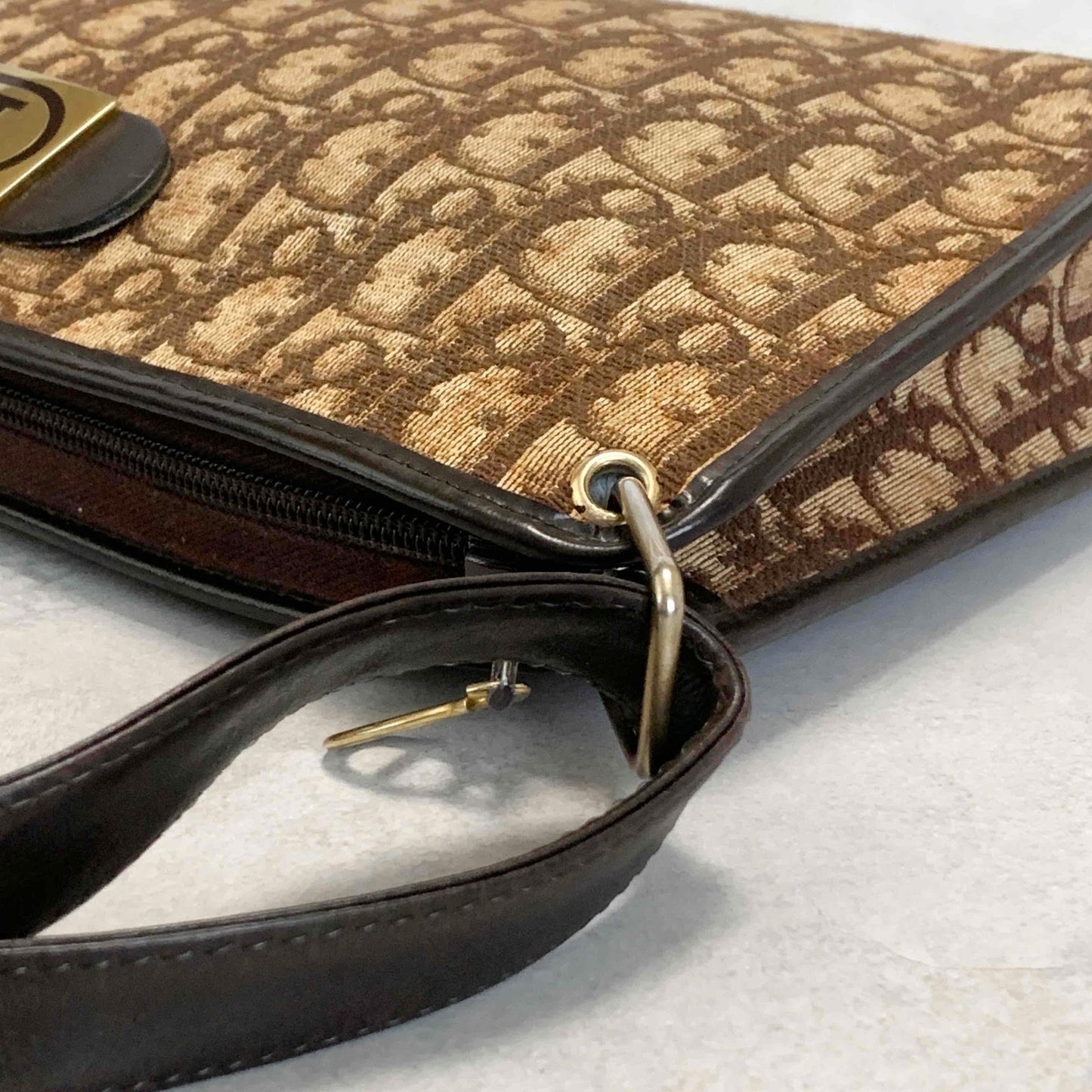 Christian Dior Bag Trotter Hand Shoulder Purse Brown Gold Limited model Auth