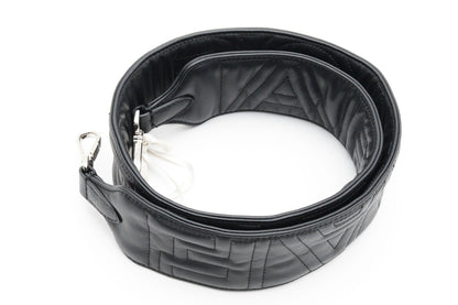 FENDI Strap you Shoulder strap Logo Quilted Leather Black Silver Auth Unisex