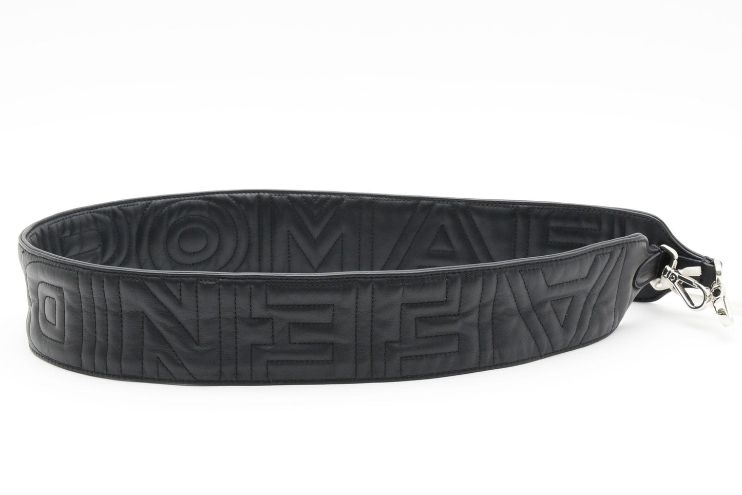 FENDI Strap you Shoulder strap Logo Quilted Leather Black Silver Auth Unisex