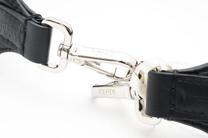 FENDI Strap you Shoulder strap Logo Quilted Leather Black Silver Auth Unisex