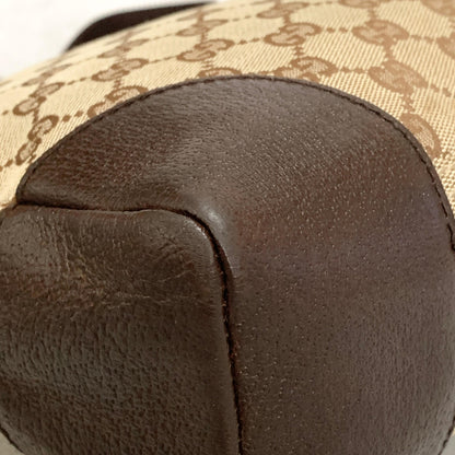 GUCCI Bag GG Canvas Shoulder Purse Canvas Leather Brown Silver Used Authentic