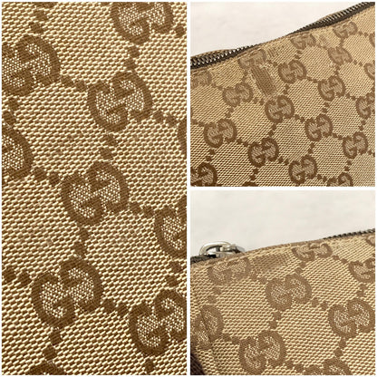 GUCCI Bag GG Canvas Shoulder Purse Canvas Leather Brown Silver Used Authentic