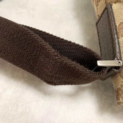 GUCCI Bag GG Canvas Shoulder Purse Canvas Leather Brown Silver Used Authentic
