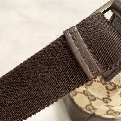 GUCCI Bag GG Canvas Shoulder Purse Canvas Leather Brown Silver Used Authentic