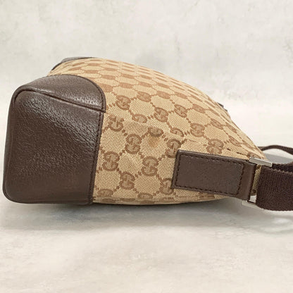 GUCCI Bag GG Canvas Shoulder Purse Canvas Leather Brown Silver Used Authentic