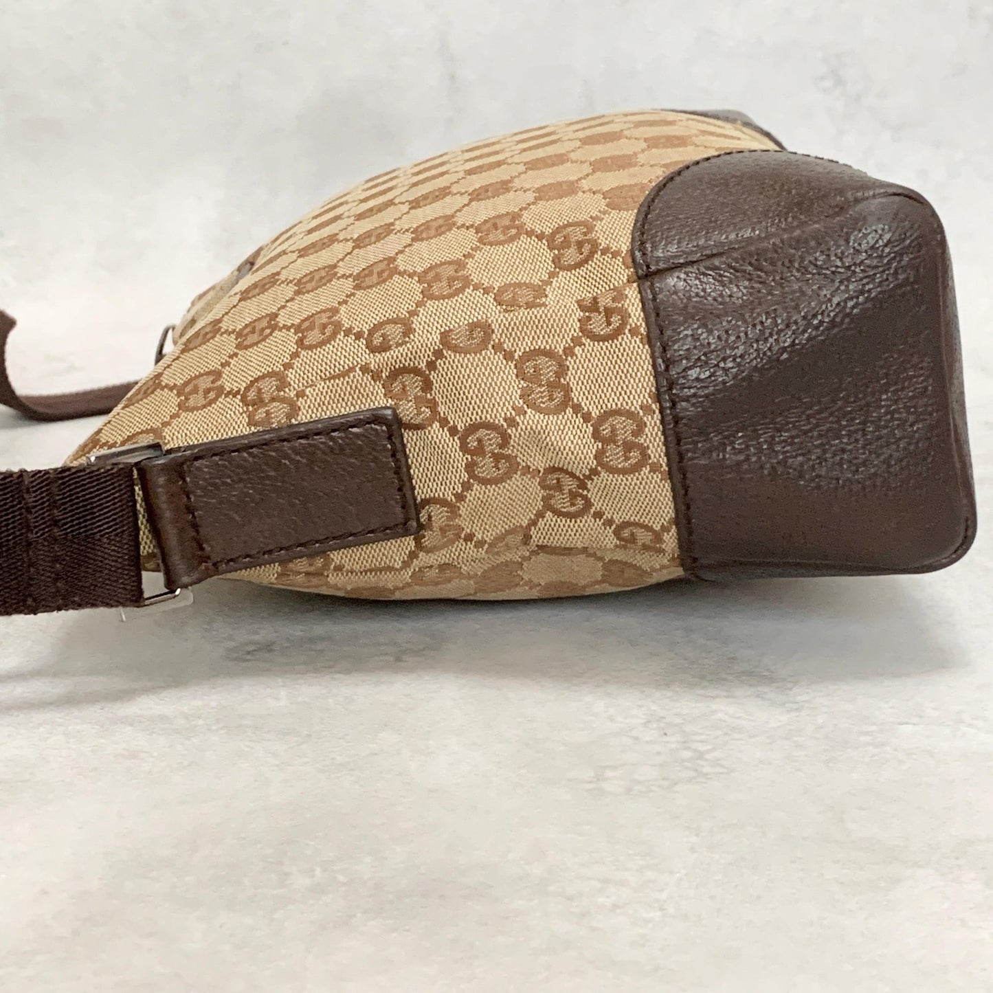 GUCCI Bag GG Canvas Shoulder Purse Canvas Leather Brown Silver Used Authentic