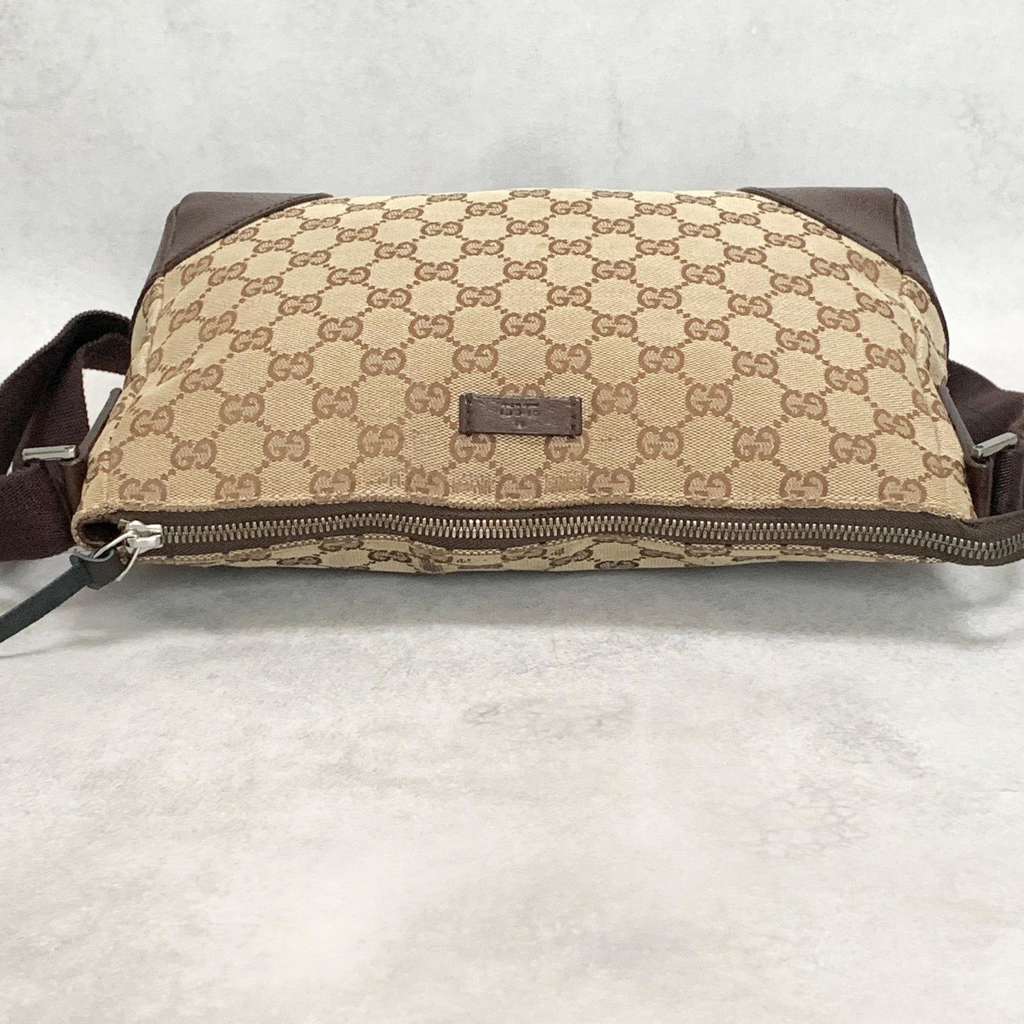 GUCCI Bag GG Canvas Shoulder Purse Canvas Leather Brown Silver Used Authentic