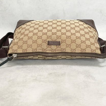 GUCCI Bag GG Canvas Shoulder Purse Canvas Leather Brown Silver Used Authentic