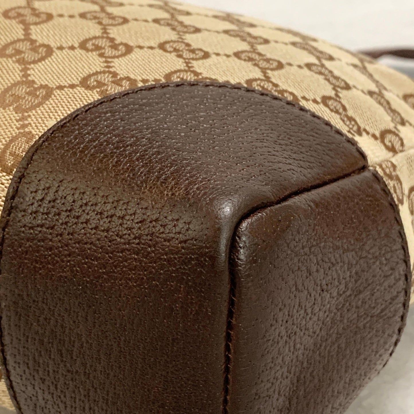 GUCCI Bag GG Canvas Shoulder Purse Canvas Leather Brown Silver Used Authentic