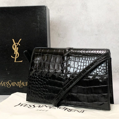 Saint Laurent Bag Cassandra YSL Logo Shoulder Purse Leather Brown Gold Authentic
