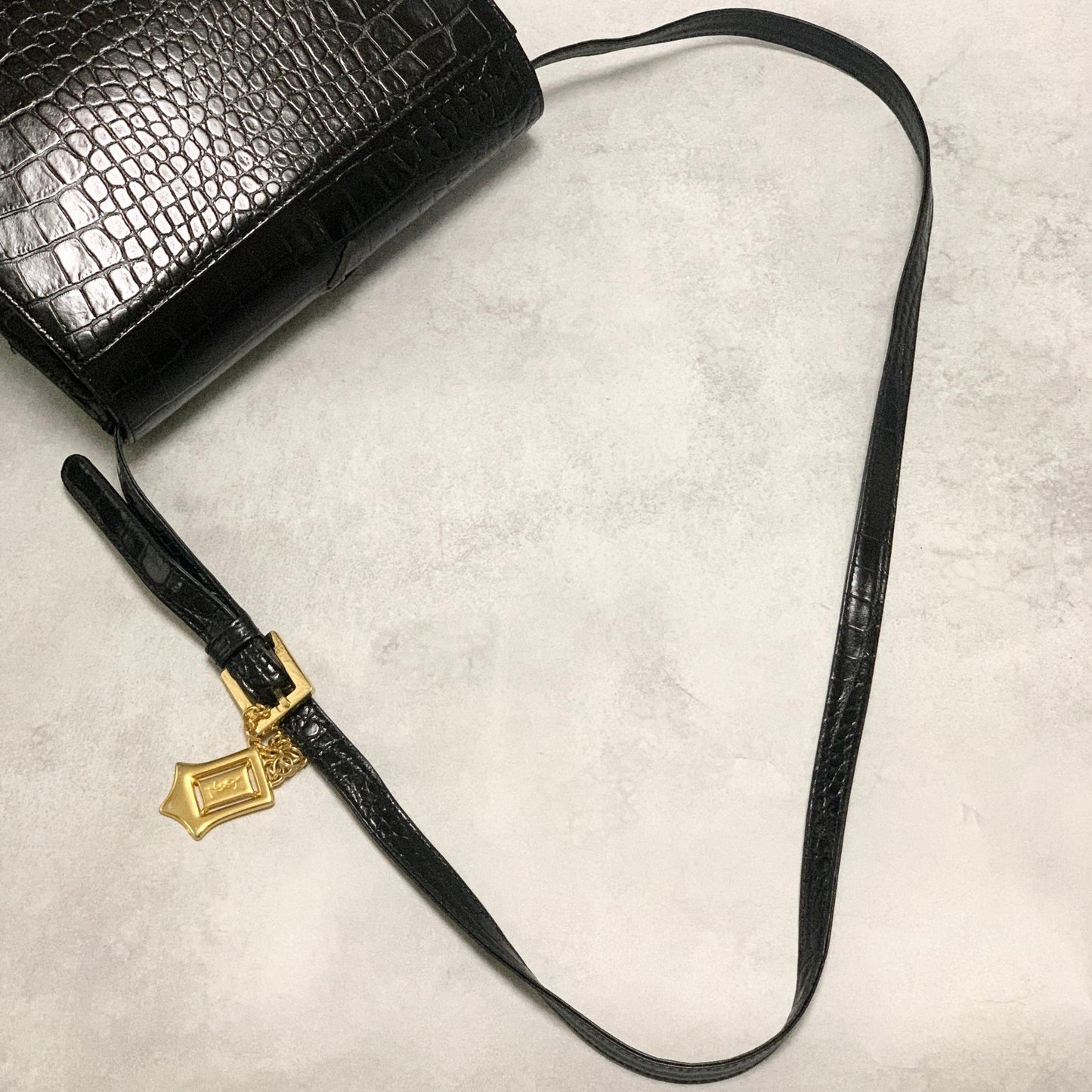 Saint Laurent Bag Cassandra YSL Logo Shoulder Purse Leather Brown Gold Authentic