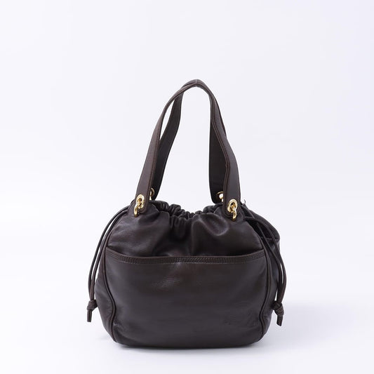 LOEWE Hand Bag Tote Purse Anagram Leather Brown Authentic
