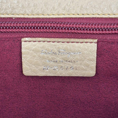 Salvatore Ferragamo Shoulder Bag Purse Gancini Leather Brown Beige Authentic