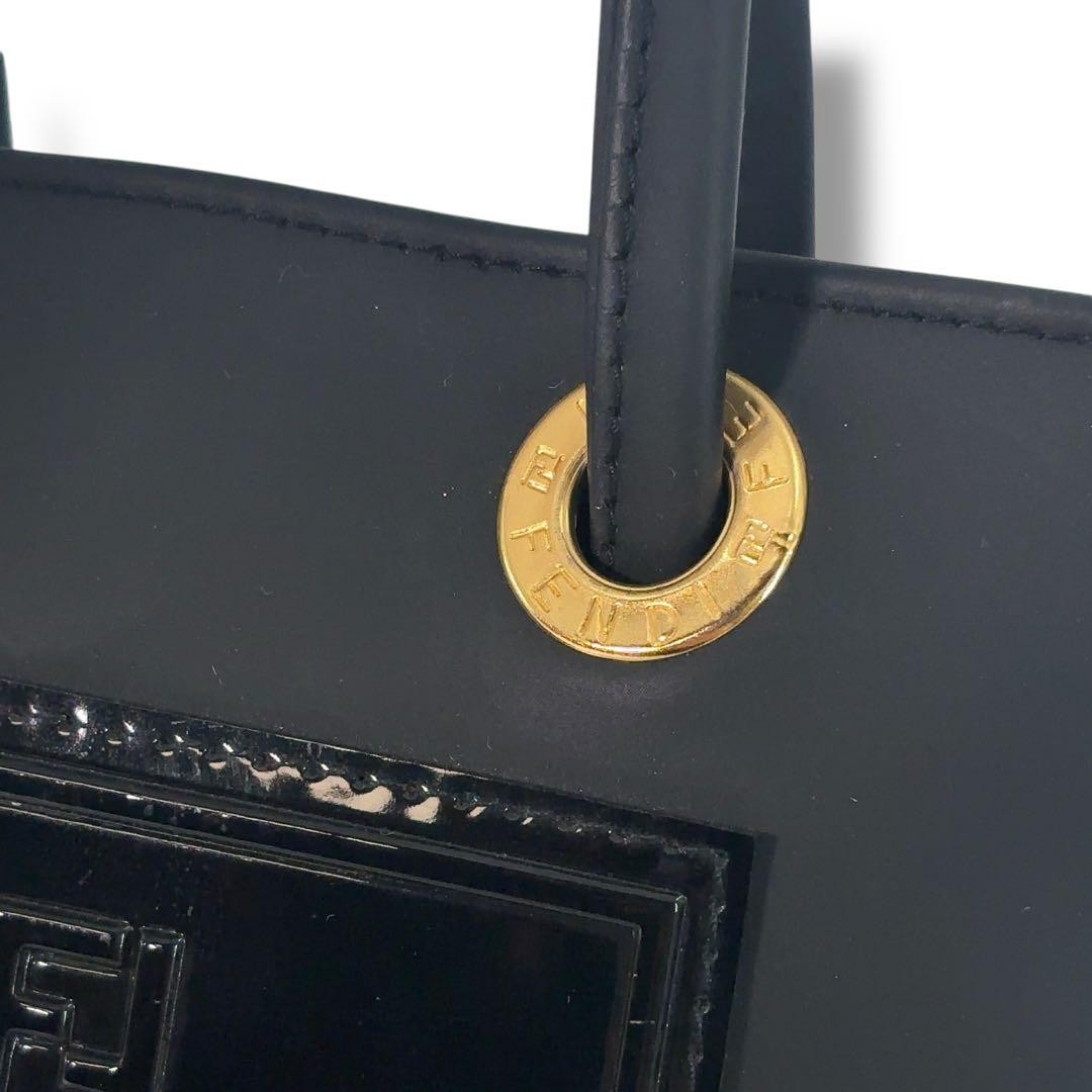 FENDI Hand Bag Tote Purse FF Leather Black Authentic