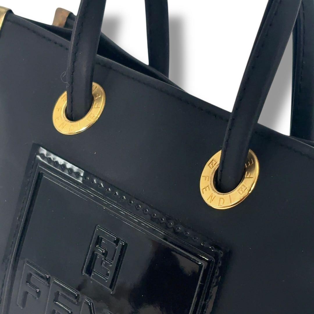 FENDI Hand Bag Tote Purse FF Leather Black Authentic