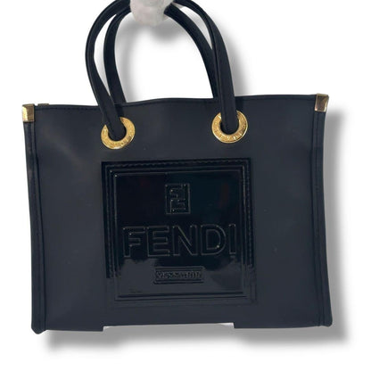 FENDI Hand Bag Tote Purse FF Leather Black Authentic