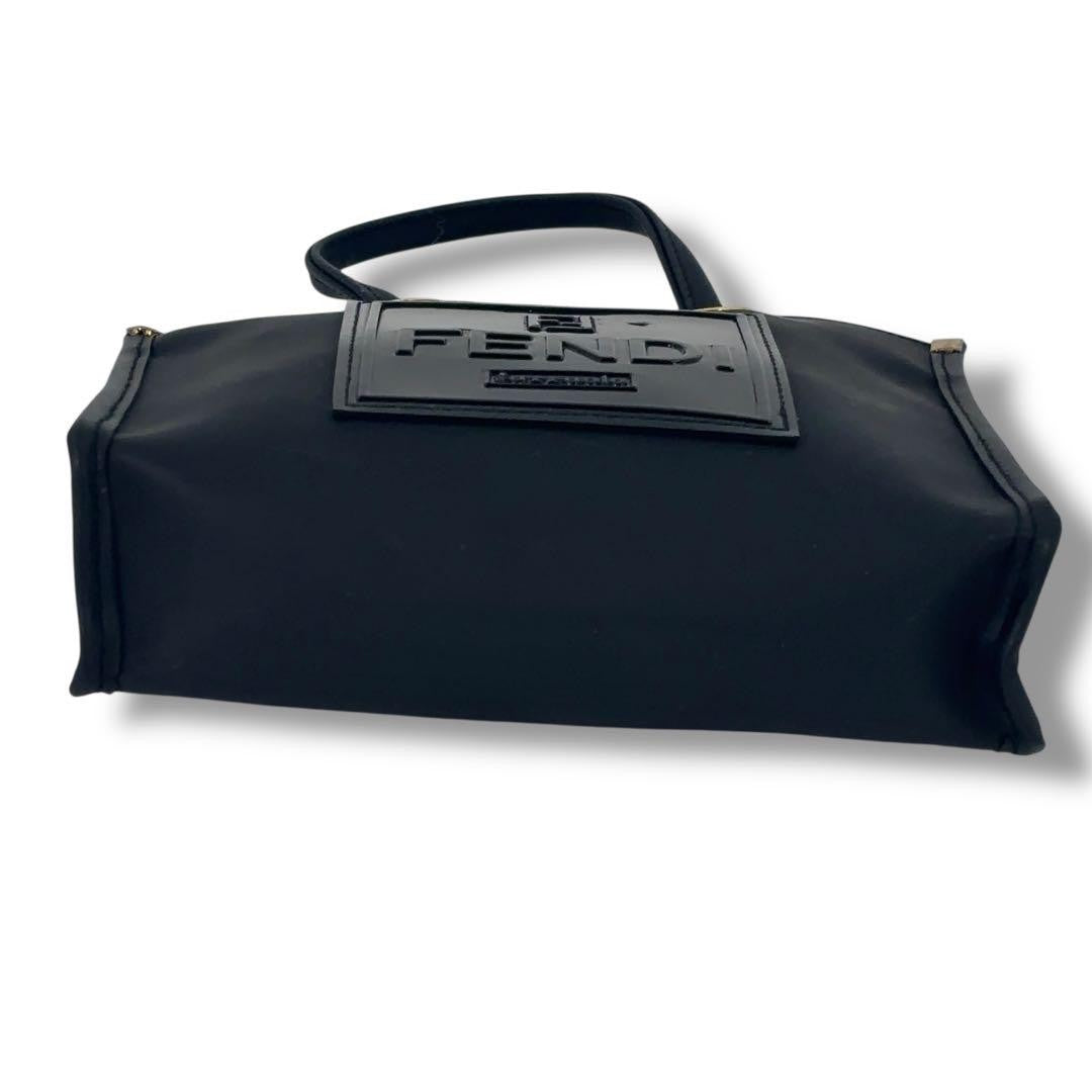 FENDI Hand Bag Tote Purse FF Leather Black Authentic