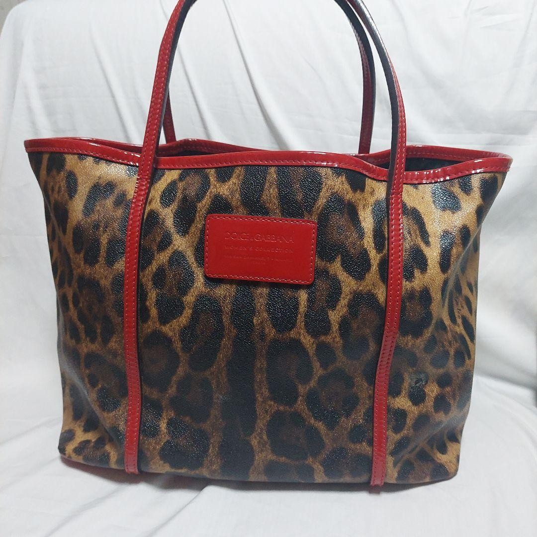 Dolce & Gabbana Hand Bag Tote Purse Leopard Red Brown Authentic
