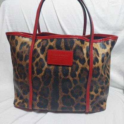 Dolce & Gabbana Hand Bag Tote Purse Leopard Red Brown Authentic