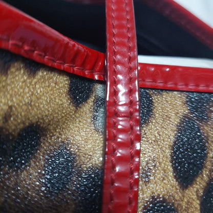 Dolce & Gabbana Hand Bag Tote Purse Leopard Red Brown Authentic