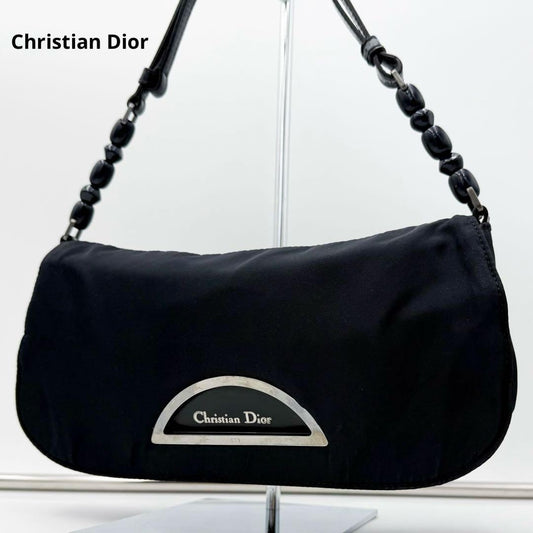 Christian Dior Shoulder Bag Purse Maris Nylon Leather Black Authentic