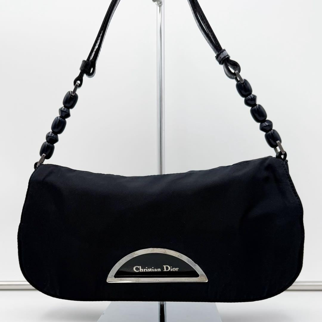 Christian Dior Shoulder Bag Purse Maris Nylon Leather Black Authentic