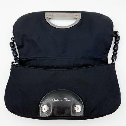 Christian Dior Shoulder Bag Purse Maris Nylon Leather Black Authentic
