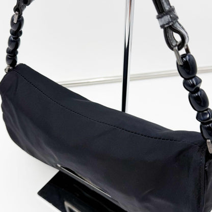 Christian Dior Shoulder Bag Purse Maris Nylon Leather Black Authentic