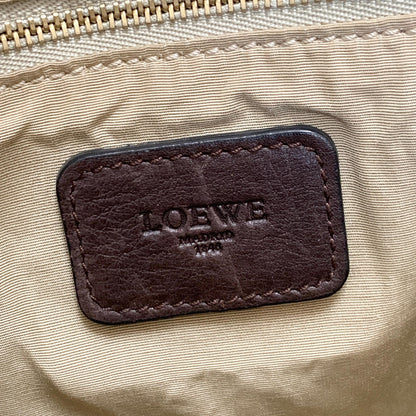 LOEWE Bag Logo Heritage Hand Tote Purse Leather Brown Gold Used Authentic