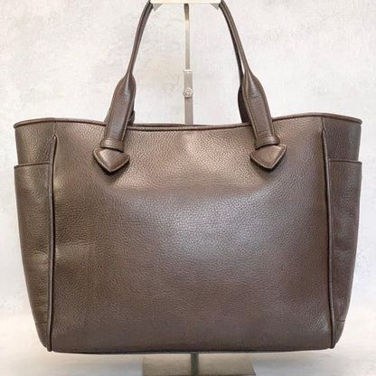 LOEWE Bag Logo Heritage Hand Tote Purse Leather Brown Gold Used Authentic